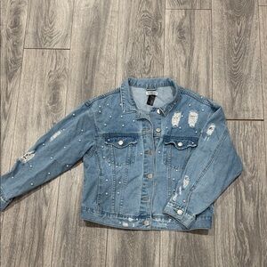 Fashion Nova Kids Blue Denim Jacket with Pearl Details
